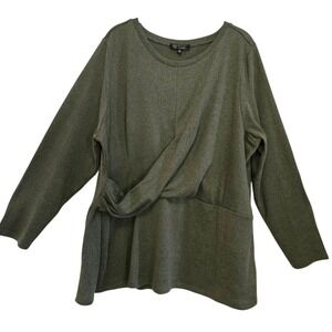 DG2 Faux Wrap, Army Green, Long Sleeve, Peplum Sweater, Size XL